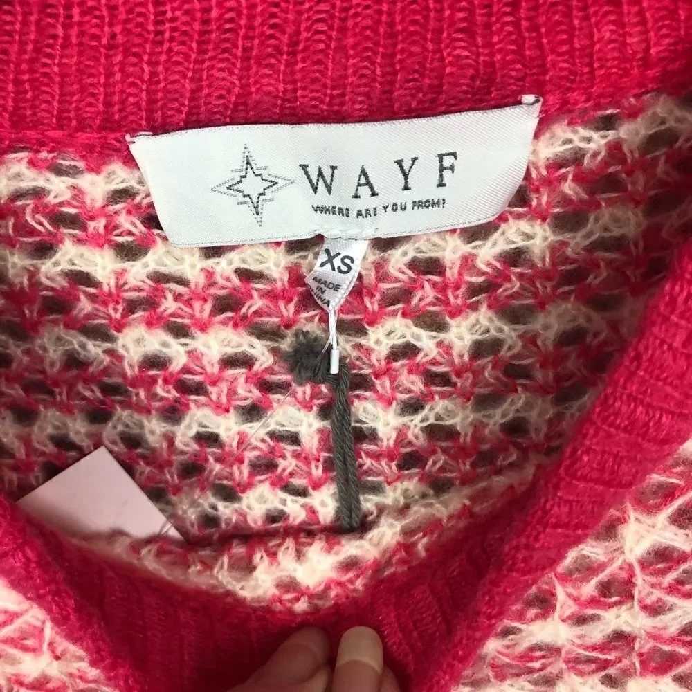 Nordstrom Rack WAYF Crew Neck Sweater Loose Knit Pink Tan Ribbed cuffs hem XS